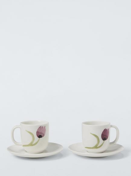 John Lewis x Anine Cecilie Iversen Fine China Espresso Cup & Saucer, Set of 2, 90ml, Purple/Multi, Multi
