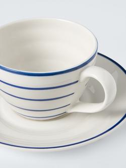 John Lewis Harbour Blue Stripe Stoneware Teacup & Saucer, 250ml, White/Blue - view 2, Multi