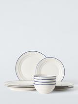 John Lewis Harbour Blue Rim Stoneware Dinnerware Set, 12 Piece, White/Blue