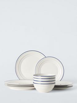 John Lewis Harbour Blue Rim Stoneware Dinnerware Set, 12 Piece, White/Blue, Multi