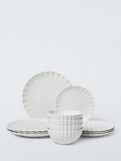 John Lewis Scalloped Fine China Dinnerware, 12 Piece, White, White