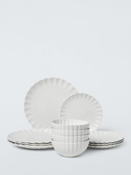 John Lewis Scalloped Fine China Dinnerware, 12 Piece, White, White