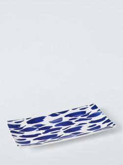 John Lewis Coastal Fine China Rectangular Platter, 29cm, White/Navy, Multi