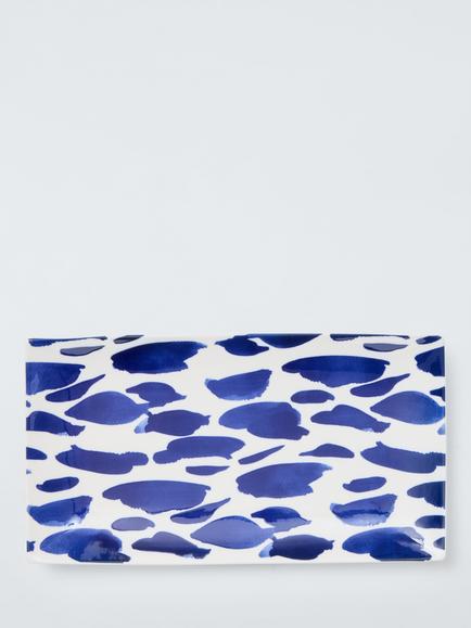 John Lewis Coastal Fine China Rectangular Platter, 29cm, White/Navy - view 2, Multi