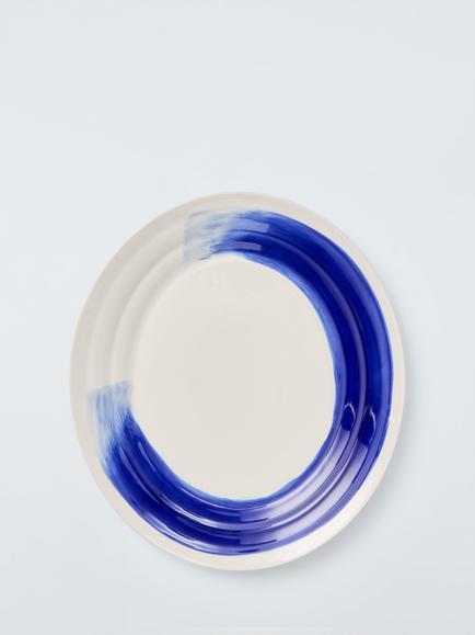 John Lewis Harbour Stoneware Oval Platter, 37cm, Cream/Blue - view 2, White