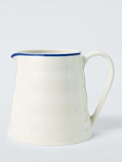 John Lewis Harbour Blue Rim Stoneware Jug, 700ml, White/Blue, Multi