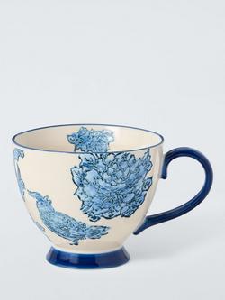John Lewis Hand Painted Floral Stoneware Teacup, 380ml, Blue/Multi, White