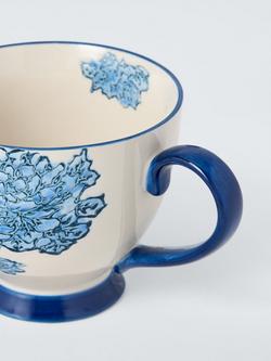 John Lewis Hand Painted Floral Stoneware Teacup, 380ml, Blue/Multi - view 2, White