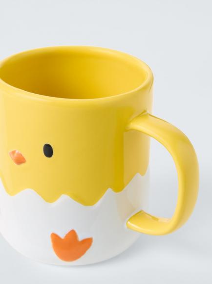 John Lewis Easter Chick Stoneware Mug, 350ml, Yellow - view 2, White
