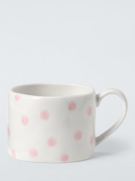 John Lewis Hand Painted Dot Stoneware Mug, 300ml, Pink, Pink