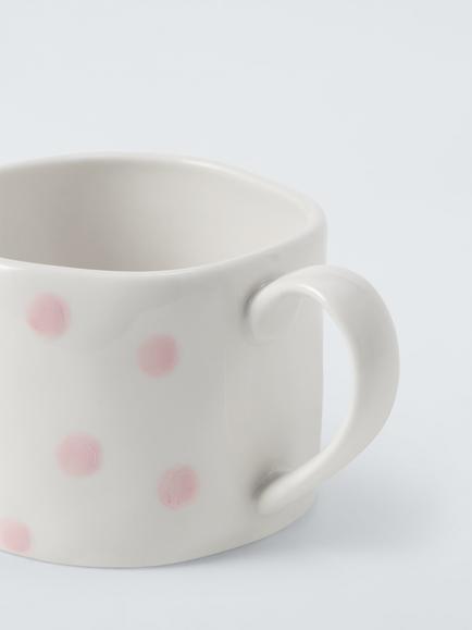 John Lewis Hand Painted Dot Stoneware Mug, 300ml, Pink - view 2, Pink