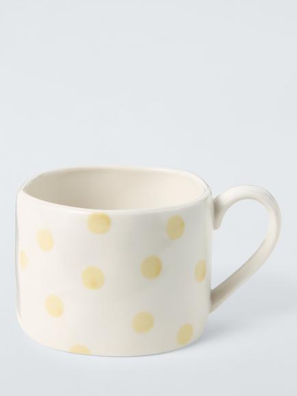 John Lewis Hand Painted Dot Stoneware Mug, 300ml, Yellow, Yellow