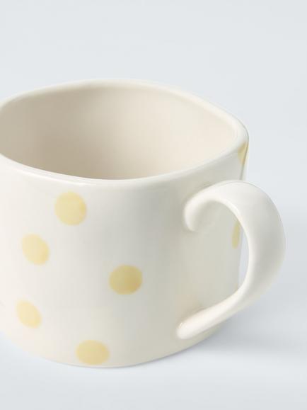 John Lewis Hand Painted Dot Stoneware Mug, 300ml, Yellow - view 2, Yellow
