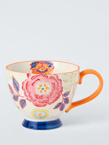 John Lewis Hand Painted Floral Stoneware Teacup, 380ml, Red/Multi, White