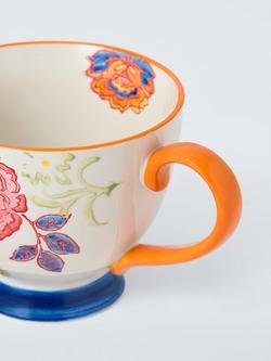 John Lewis Hand Painted Floral Stoneware Teacup, 380ml, Red/Multi - view 2, White