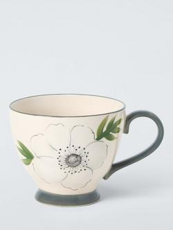 John Lewis Hand Painted Floral Stoneware Teacup, 380ml, Green/White, White