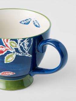 John Lewis Hand Painted Leaf Stoneware Teacup, 380ml, Blue/Multi - view 2, White