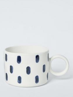 John Lewis Circle Handle Dot Stoneware Mug, 320ml, Blue, Blue