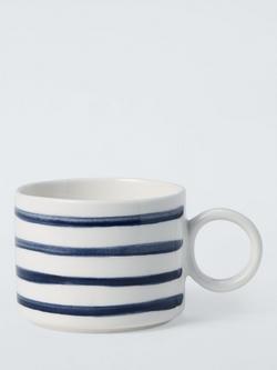 John Lewis Circle Handle Horizontal Stripe Stoneware Mug, 320ml, Blue, Blue