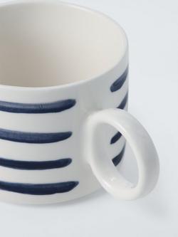 John Lewis Circle Handle Horizontal Stripe Stoneware Mug, 320ml, Blue - view 2, Blue