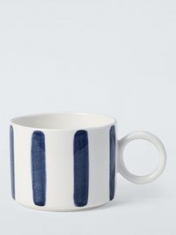 John Lewis Circle Handle Vertical Stripe Stoneware Mug, 320ml, Blue, Blue