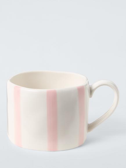 John Lewis Hand Painted Stripe Stoneware Mug, 300ml, Pink, Pink