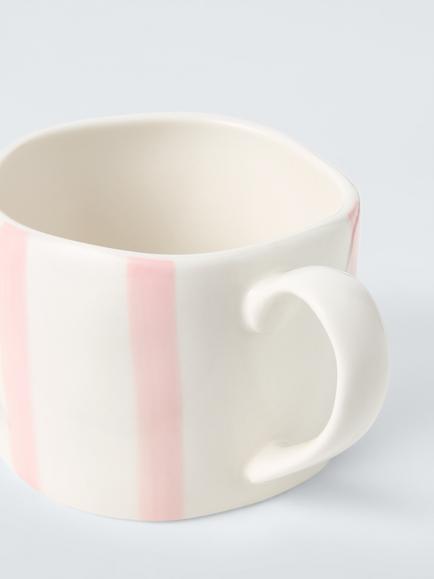 John Lewis Hand Painted Stripe Stoneware Mug, 300ml, Pink - view 2, Pink