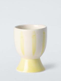 John Lewis Hand Painted Stripe Stoneware Egg Cup, Yellow, White