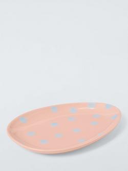 John Lewis Hand Painted Dotty Stoneware Egg Plate, 18cm, Pink - view 2, White