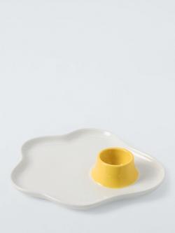 John Lewis Hand Painted Stoneware Fried Egg Cup Plate, 22cm, White/Yellow - view 2, White