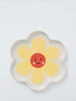 John Lewis Hand Painted Stoneware Friendly Daisy Dish, 20cm, White/Yellow, White