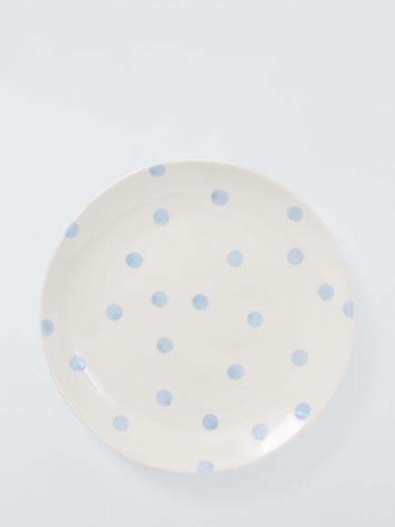 John Lewis Hand Painted Dot Stoneware Side Plate, 22cm, Blue, Blue