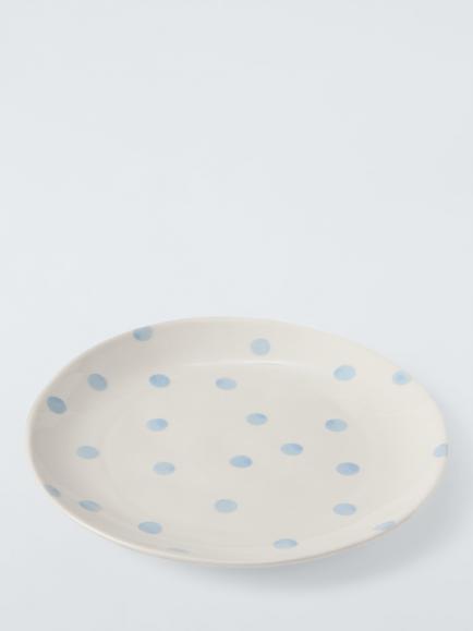 John Lewis Hand Painted Dot Stoneware Side Plate, 22cm, Blue - view 2, Blue