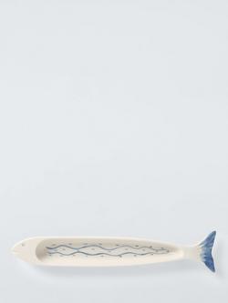 John Lewis Hand Painted Fish Long Stoneware Serving Dish, 42cm, White - view 2, White
