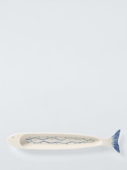 John Lewis Hand Painted Fish Long Stoneware Serving Dish, 42cm, White - view 2, White