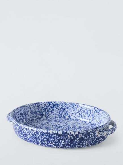 John Lewis Oval Splatter Stoneware Serving Dish, 34cm, Cobalt, White