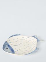 John Lewis Hand Painted Fish Wide Stoneware Serving Dish, 25cm, White