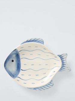 John Lewis Hand Painted Fish Wide Stoneware Serving Dish, 25cm, White - view 2, White