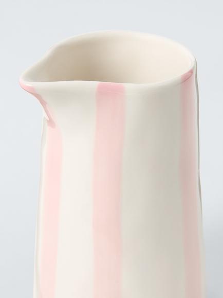 John Lewis Hand Painted Stripe Stoneware Milk Jug, 250ml, Pink - view 2, Pink