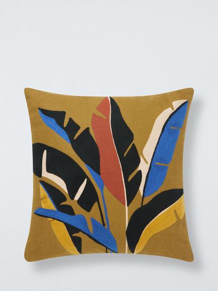 John Lewis Banana Leaves Cushion, Bronze Green