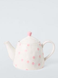 John Lewis Hand Painted Spot Stoneware Teapot, 800ml, Pink, Pink