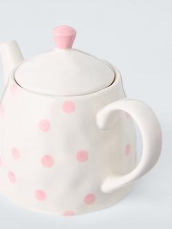 John Lewis Hand Painted Spot Stoneware Teapot, 800ml, Pink - view 2, Pink