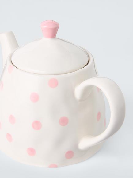 John Lewis Hand Painted Spot Stoneware Teapot, 800ml, Pink - view 2, Pink
