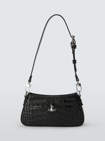 Vivienne Westwood Tasha Mock Croc Leather Shoulder Bag, Black, Black