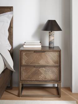 John Lewis Estate 2 Drawer Bedside Table, Natural - view 2, Dark Stained Oak