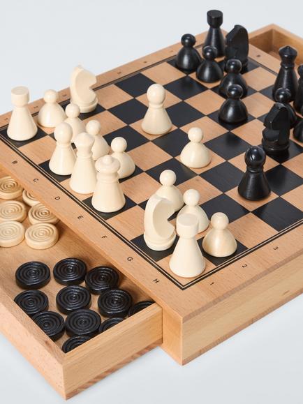 John Lewis Wooden Chess & Draughts Game - view 2, Multi