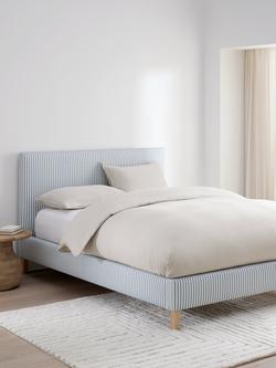 John Lewis Emily Upholstered Bed Frame, Double, Blue Stripe - view 2, Blue Stripe