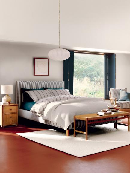 John Lewis Emily Upholstered Bed Frame, King Size, Blue Stripe - view 2, Blue Stripe