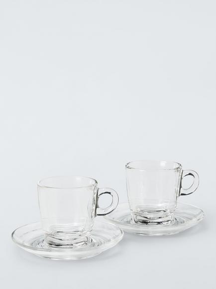 John Lewis Cappuccino Coffee Glass Cup & Saucer, Set of 2, 200ml, Clear, Clear