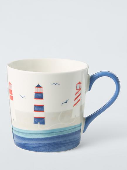 John Lewis Lighthouse Stoneware Mug, 330ml, Blue, Blue